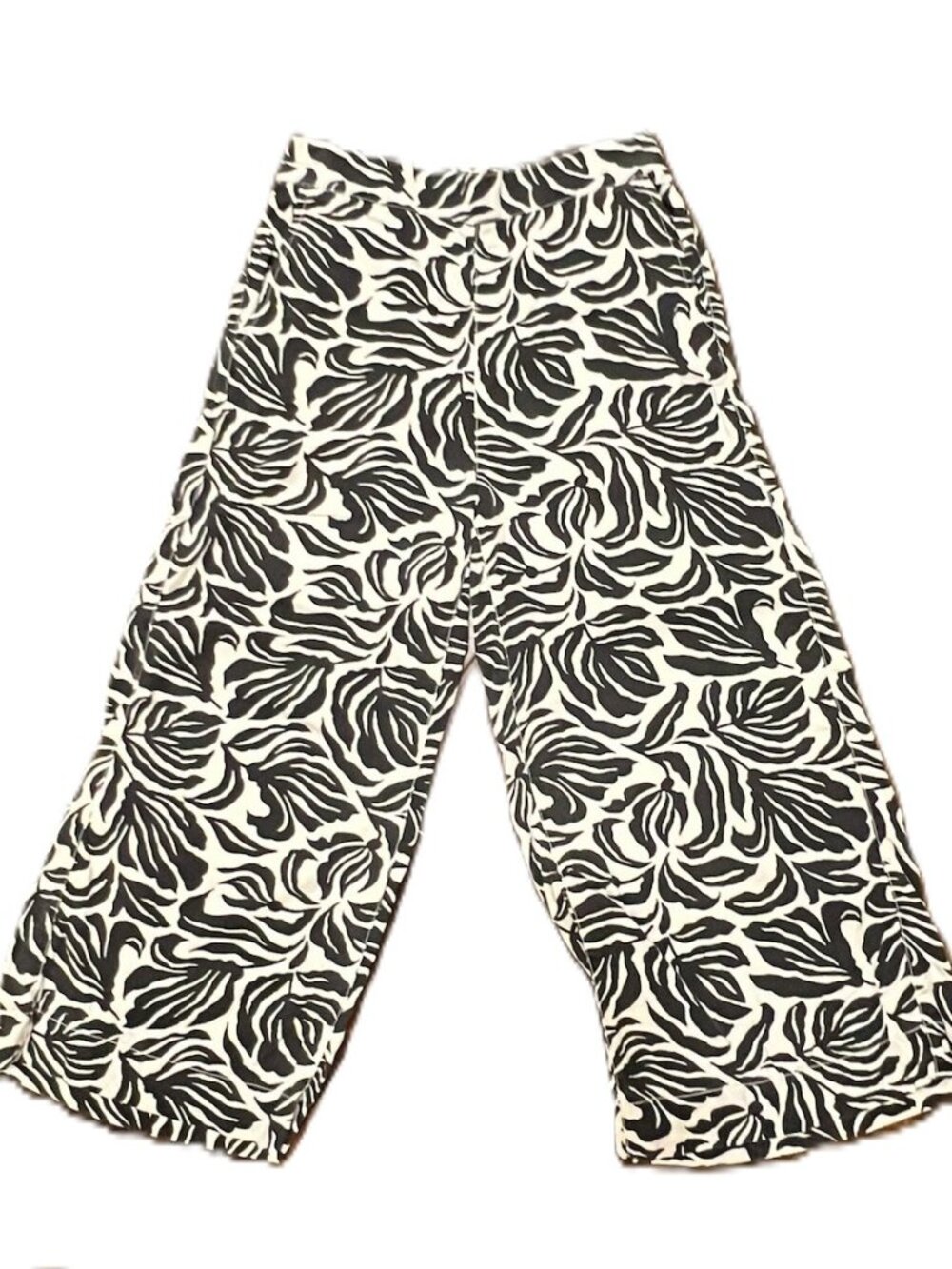 Tropical Resortwear Nicole Miller Black/White Floral Wide-Leg Pants Women's L